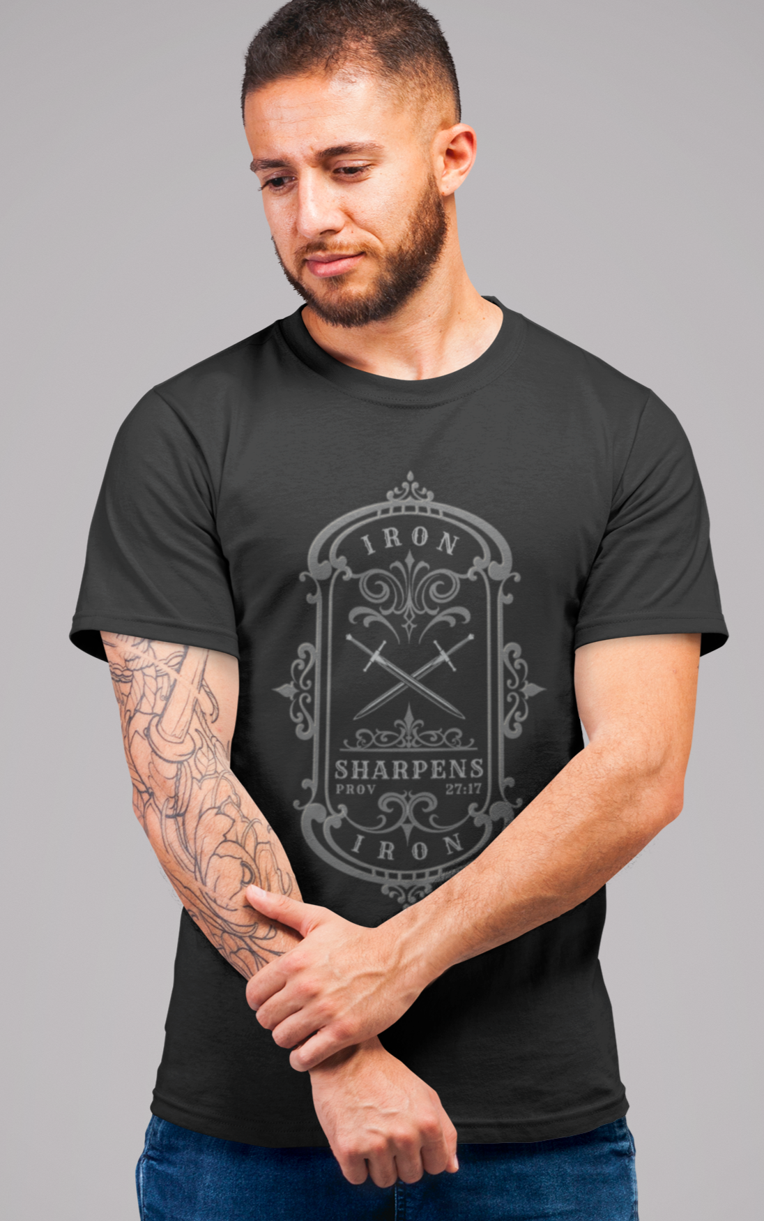 Iron Sharpens Iron Proverbs 27:17 Christian Men's T-Shirt