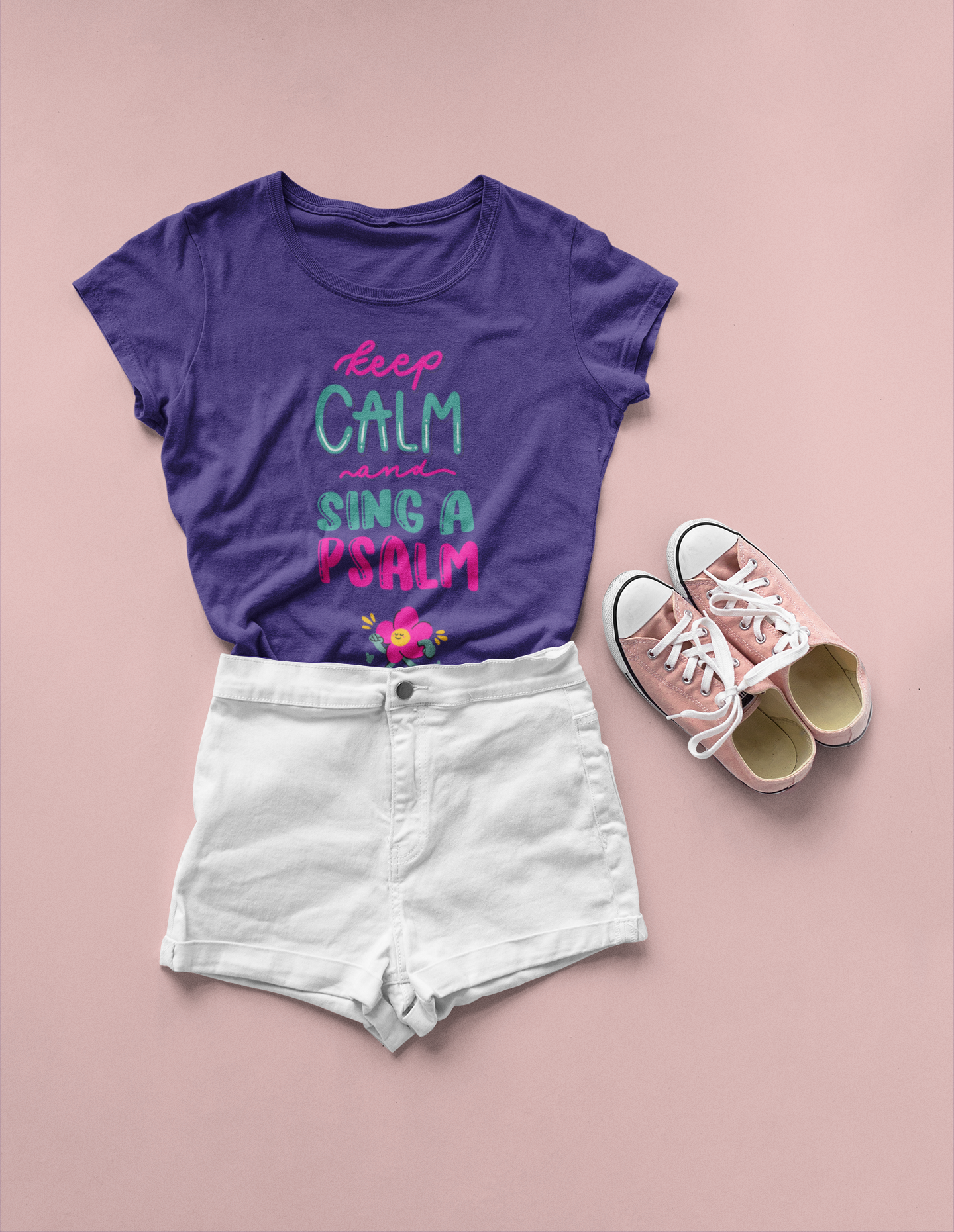 Keep Calm And Sing A Psalm Tee, Retro Faith TShirts for Her, Trendy Teen Girl Church Outfit, Christian Gifts for Teenagers, Walking Flower T