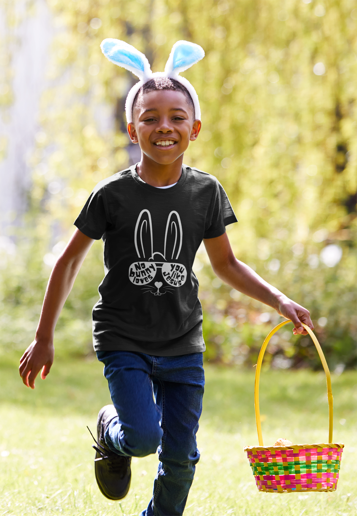 No Bunny Loves You Like Jesus, Cute Faith-Based Easter Tee, Christian Shirt with Rabbit, Animal Ears and Sunglasses Tee, Boy Girl Jesus Gift.