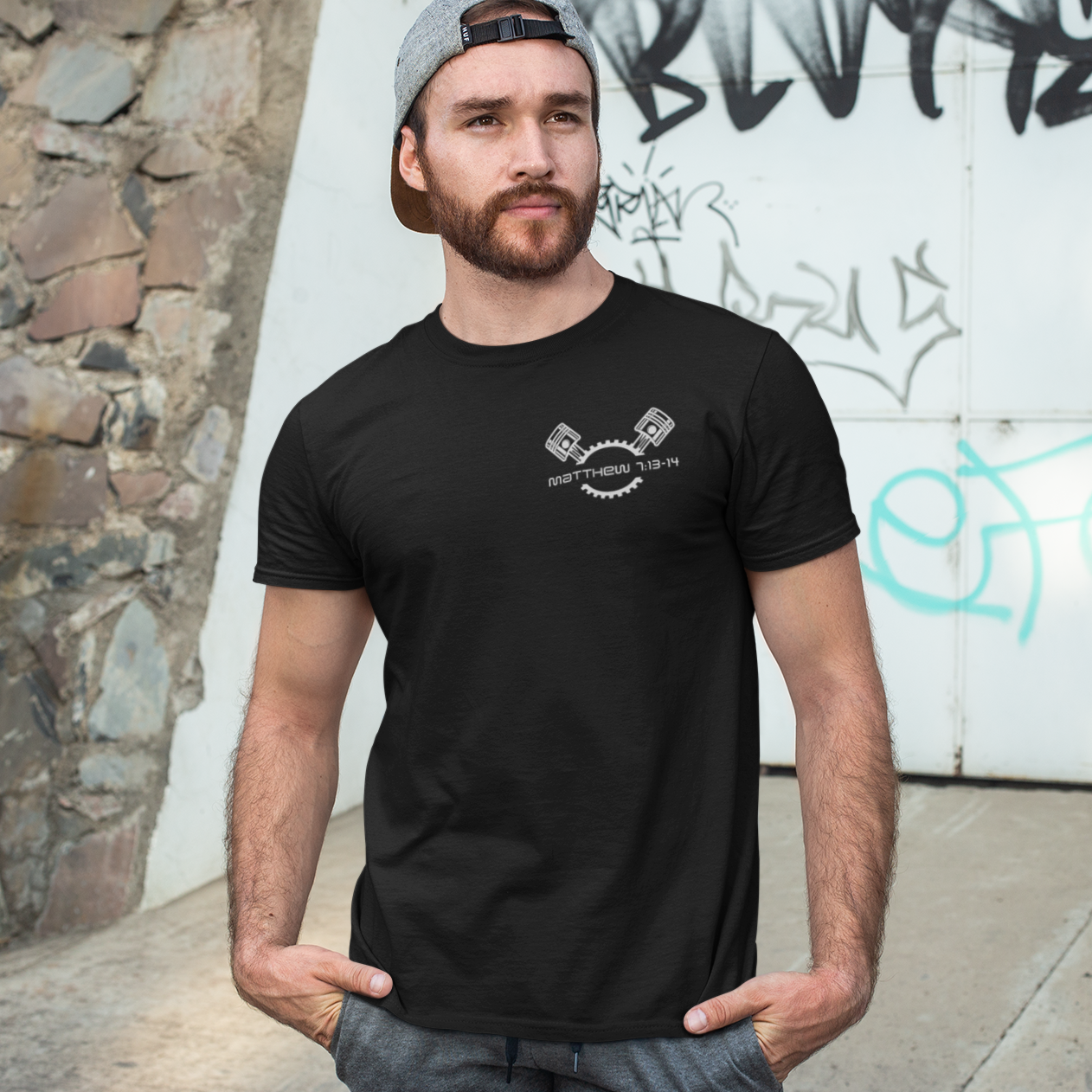 Take The Narrow Path Matthew 7:13-14 Motorcycle Front and Back Design Christian Men's T-Shirt