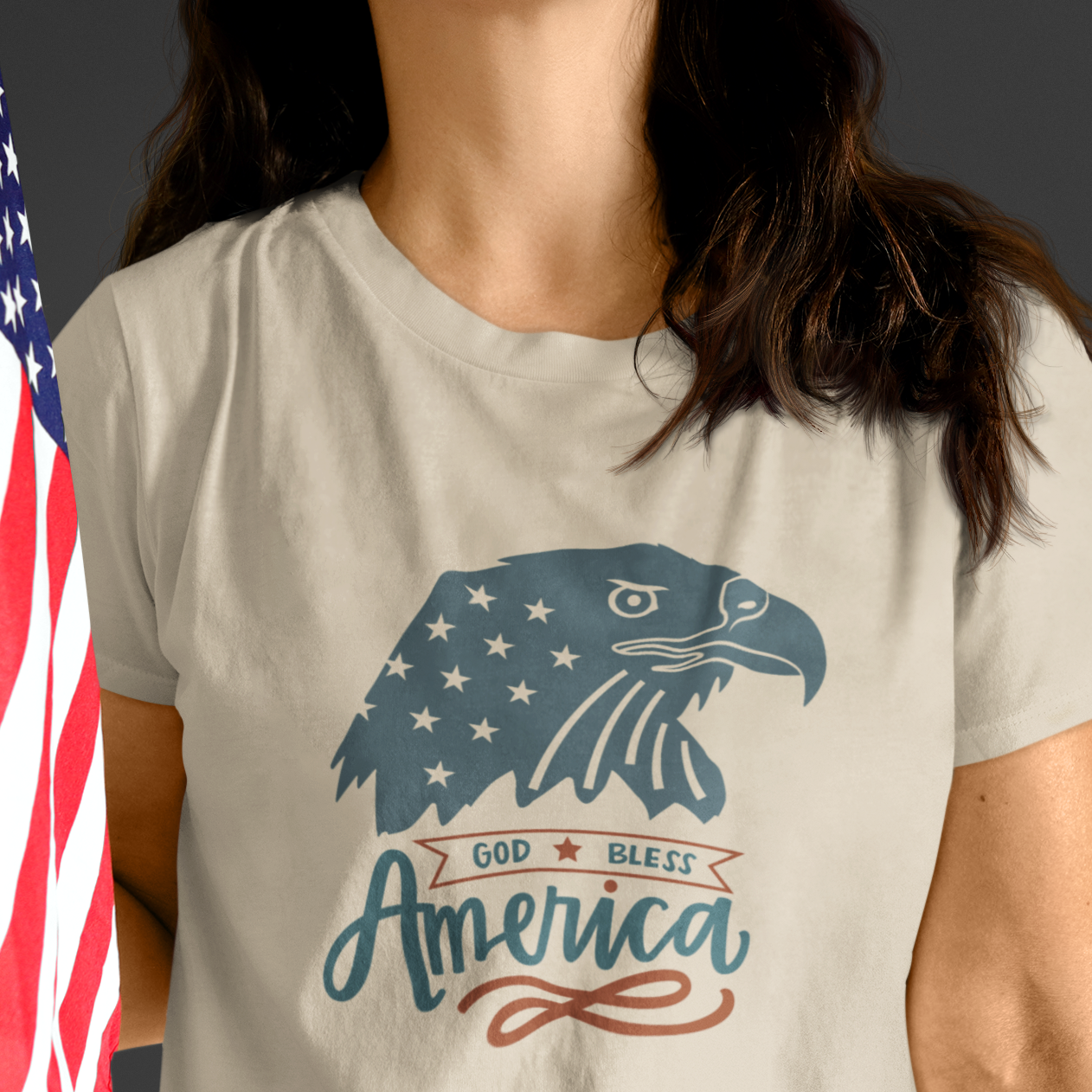 God Bless America Eagle Head Patriotic Christian Women's T-Shirt