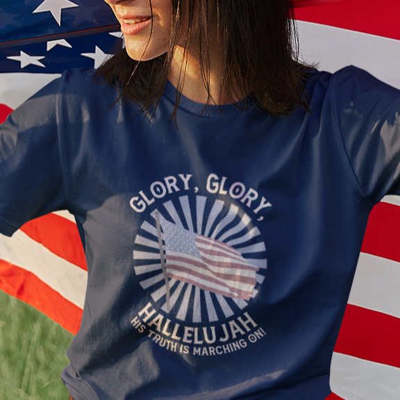 Glory Glory Hallelujah American Flag Patriotic Hymn Christian Women's T-Shirt