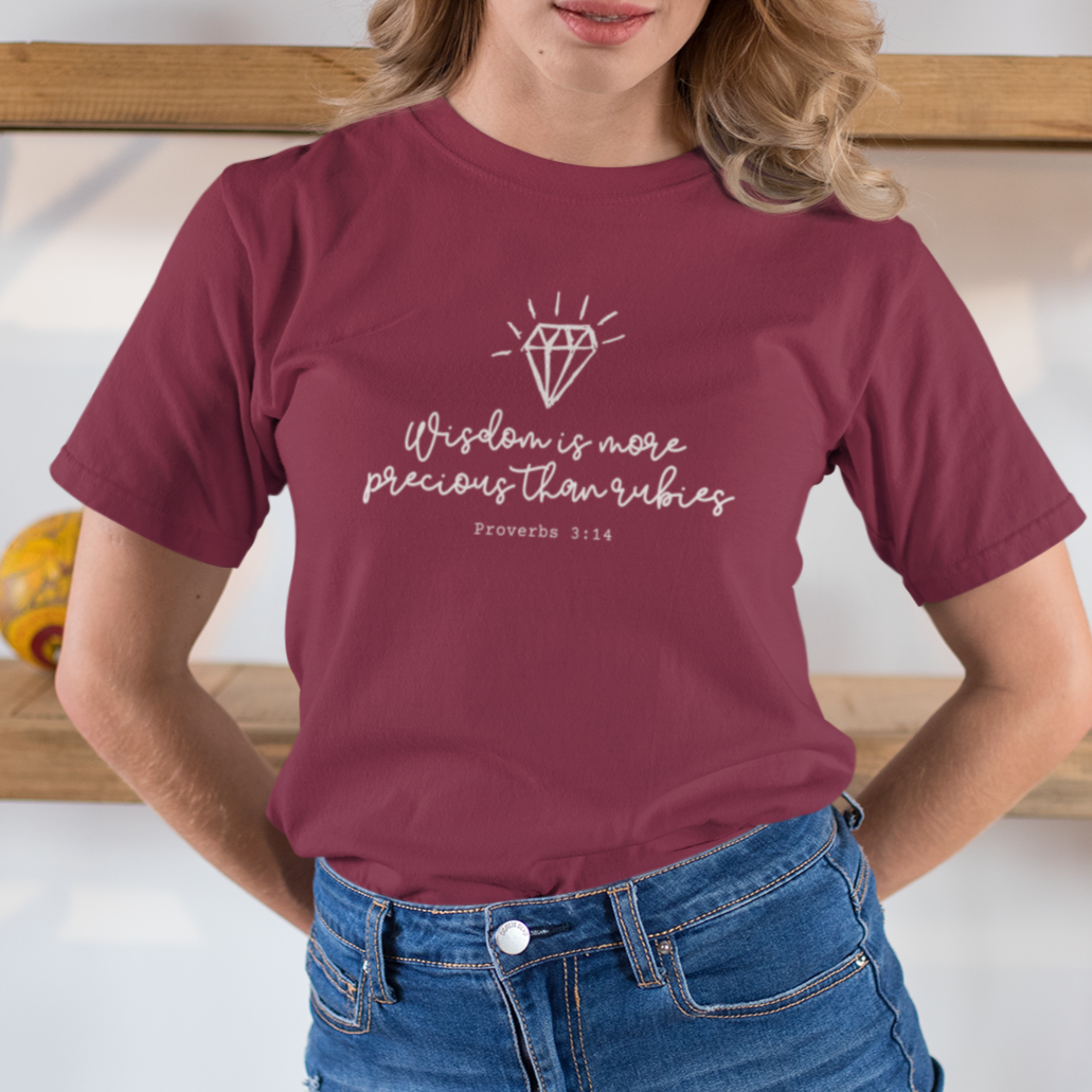 More Precious Than Rubies, Proverbs 3:15, Wise Woman Faith Tee, Wisdom Shirt for Women, Minimalist Faith Tee, Faith Apparel Gifts for Her