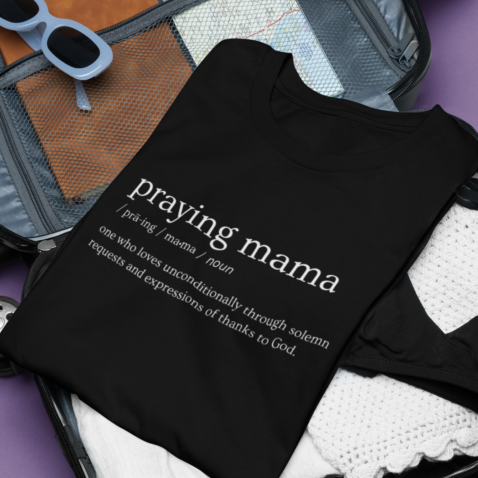 Praying Mama Definition T-Shirt for Moms, Religious Mothers Day Apparel Gifts, Faith Tees for Mom, Giftable Christian Apparel, Prayer Shirts